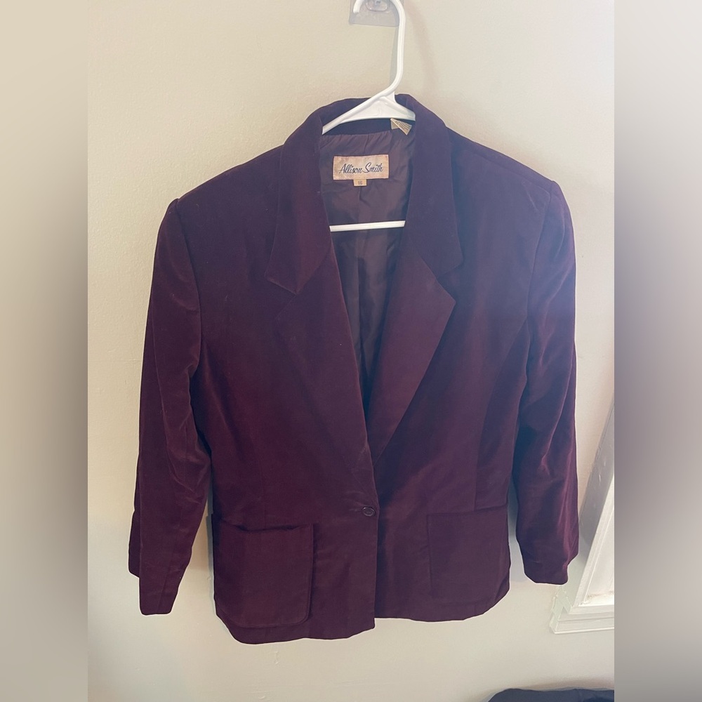 Vintage Maroon Velvet Women's Blazer Size 16 by Allison Smith Plus Size
